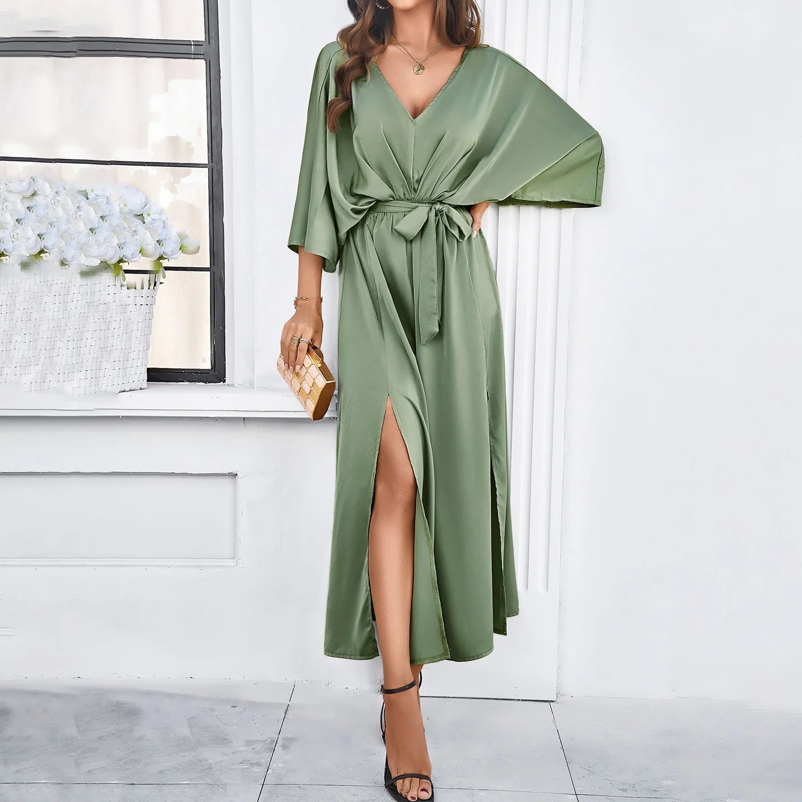 Summer Maxi Dress for Women with V-Neck and Loose Fit