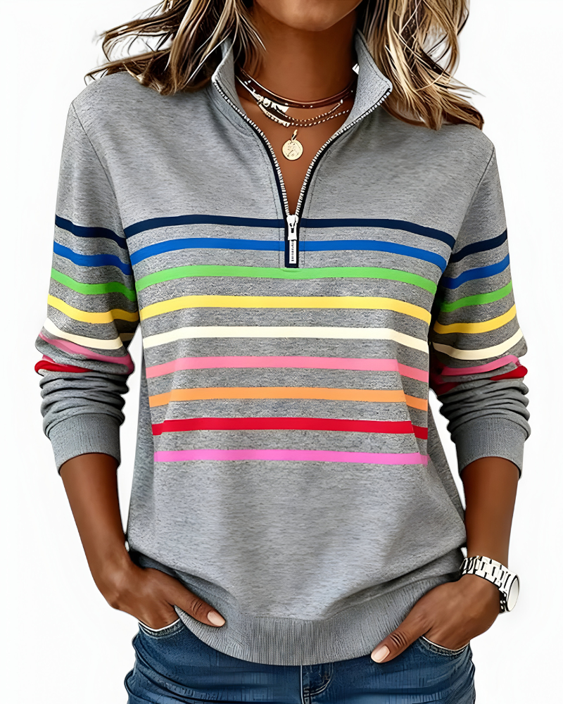 Kira | Cozy Striped Zip-Up Sweater