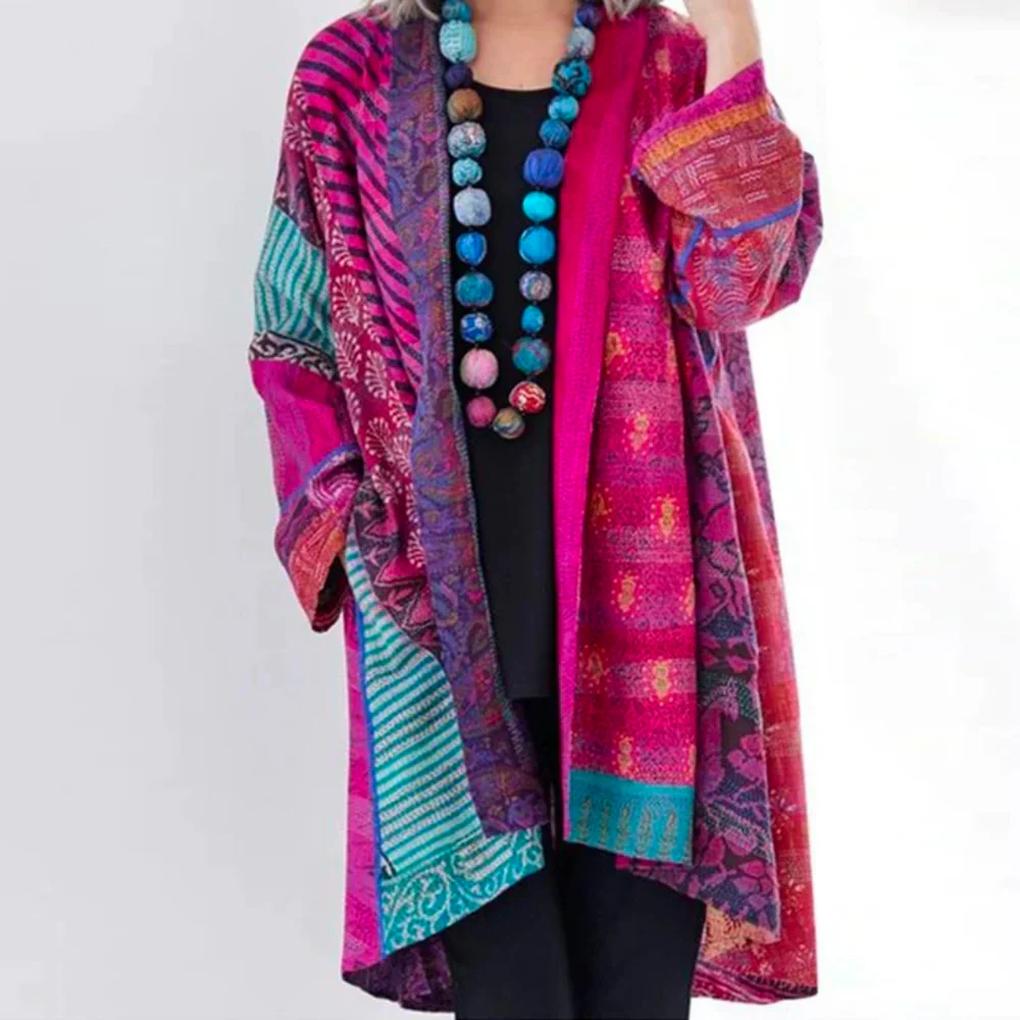 Multicolored Printed Open Front Kimono for Women
