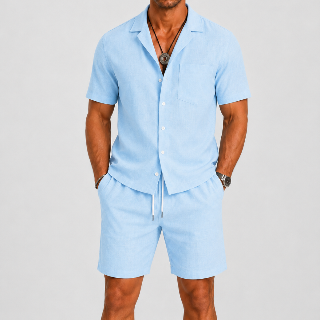 Men's Summer Set with Short Sleeves and Casual Shorts