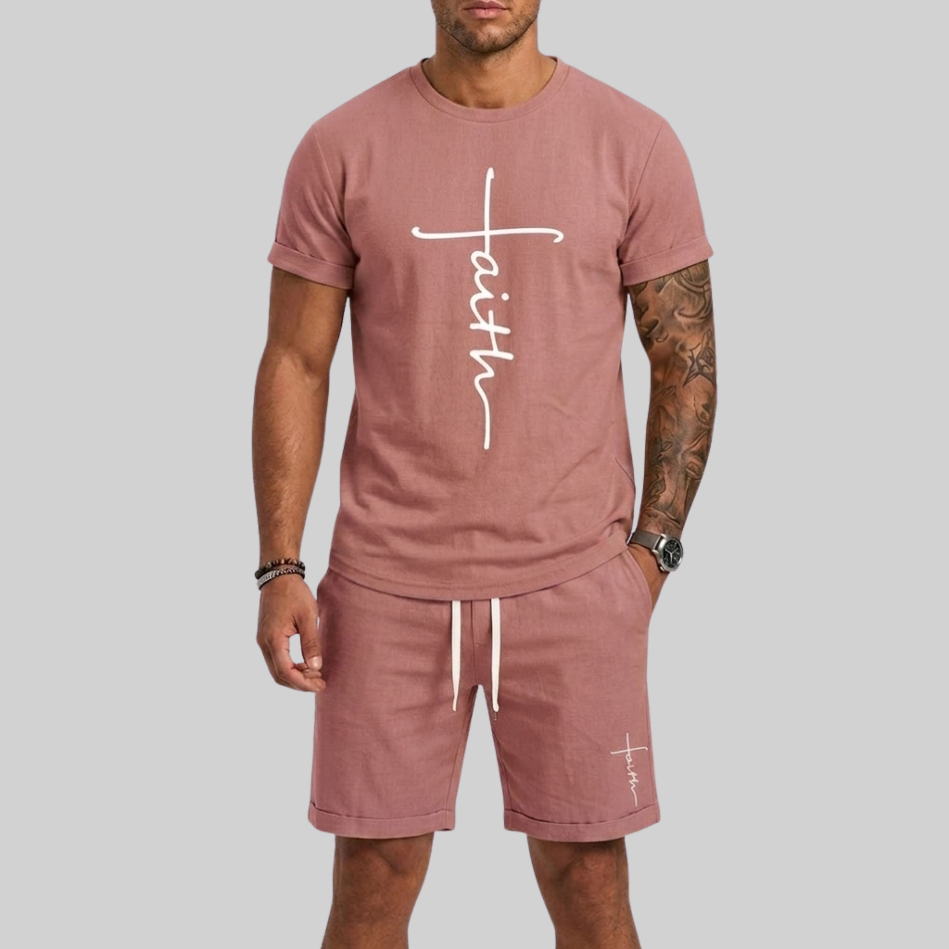 Men's Sports Set with T-Shirt and Shorts featuring 3D Print
