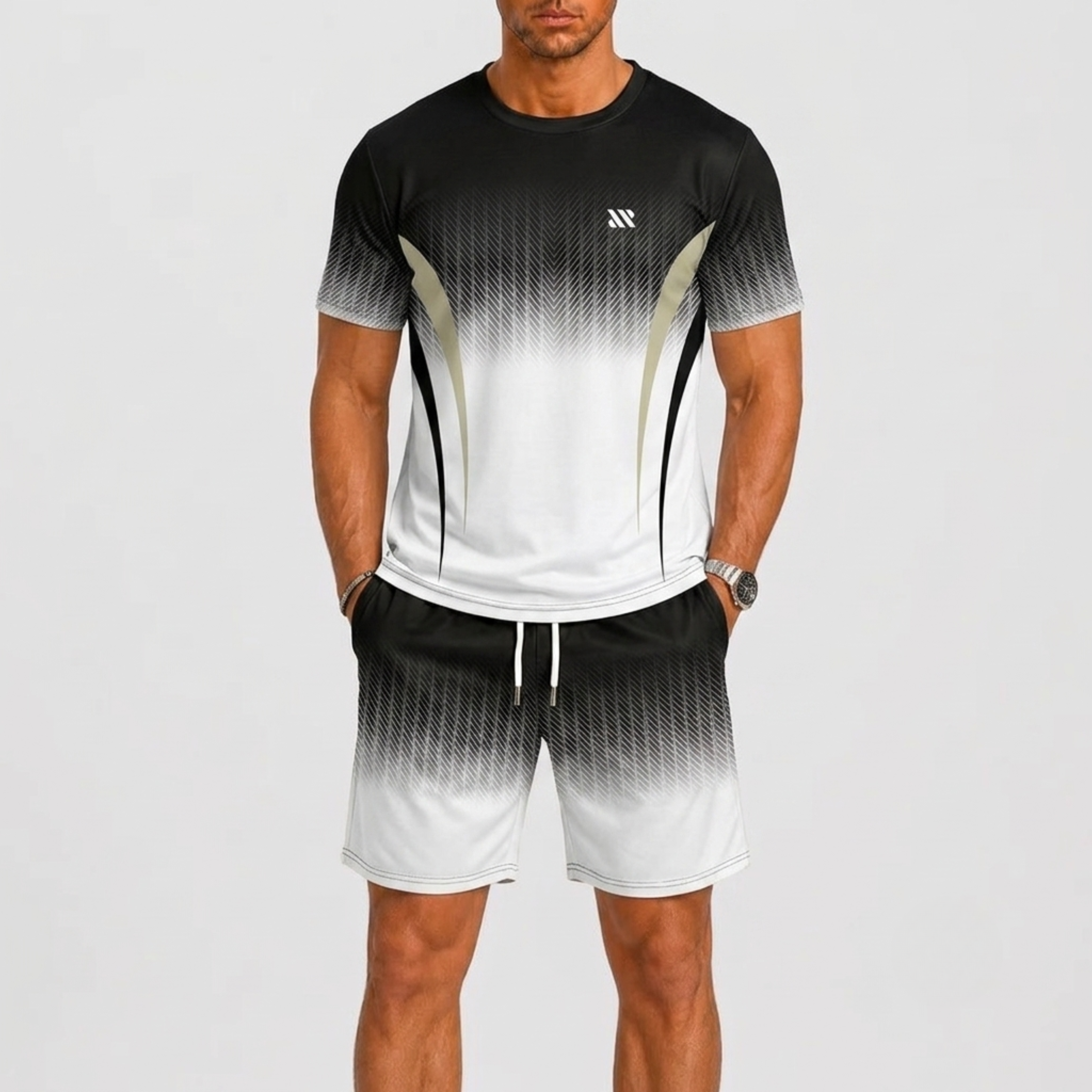 Men's Summer Set with T-Shirt and Printed Shorts