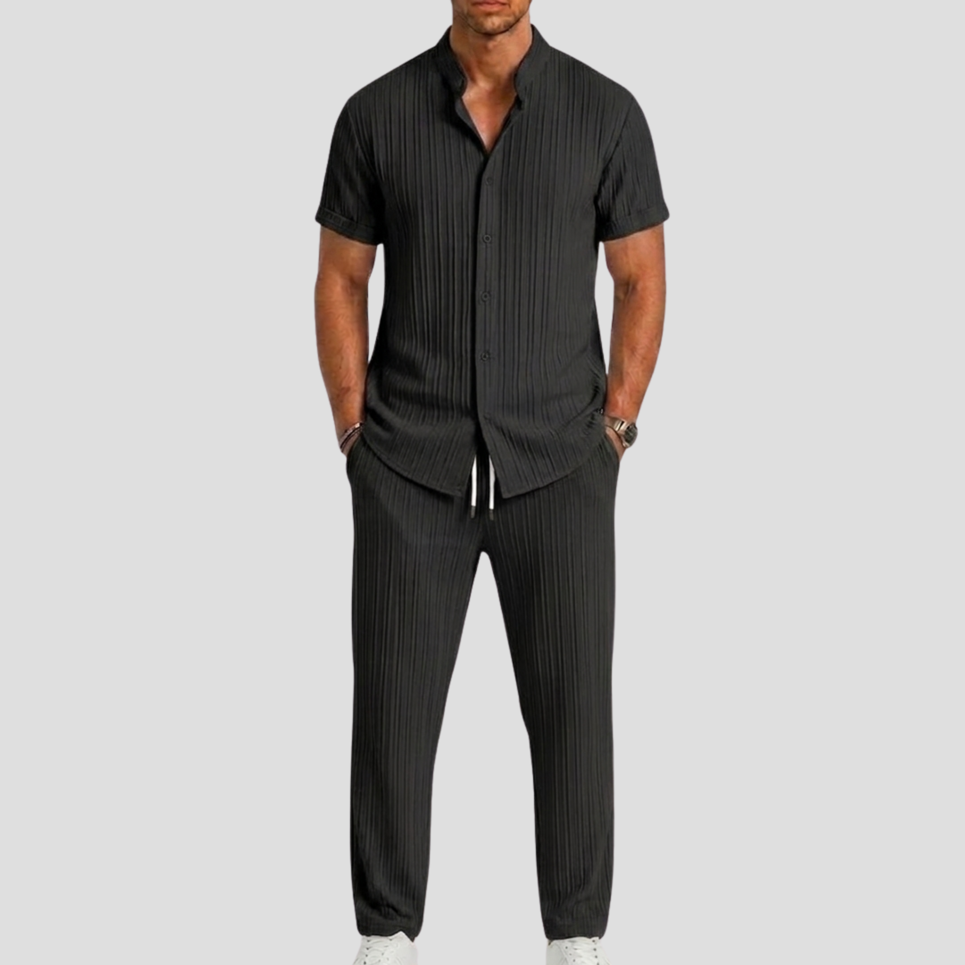 Men's Set with Striped Shirt and Straight Trousers
