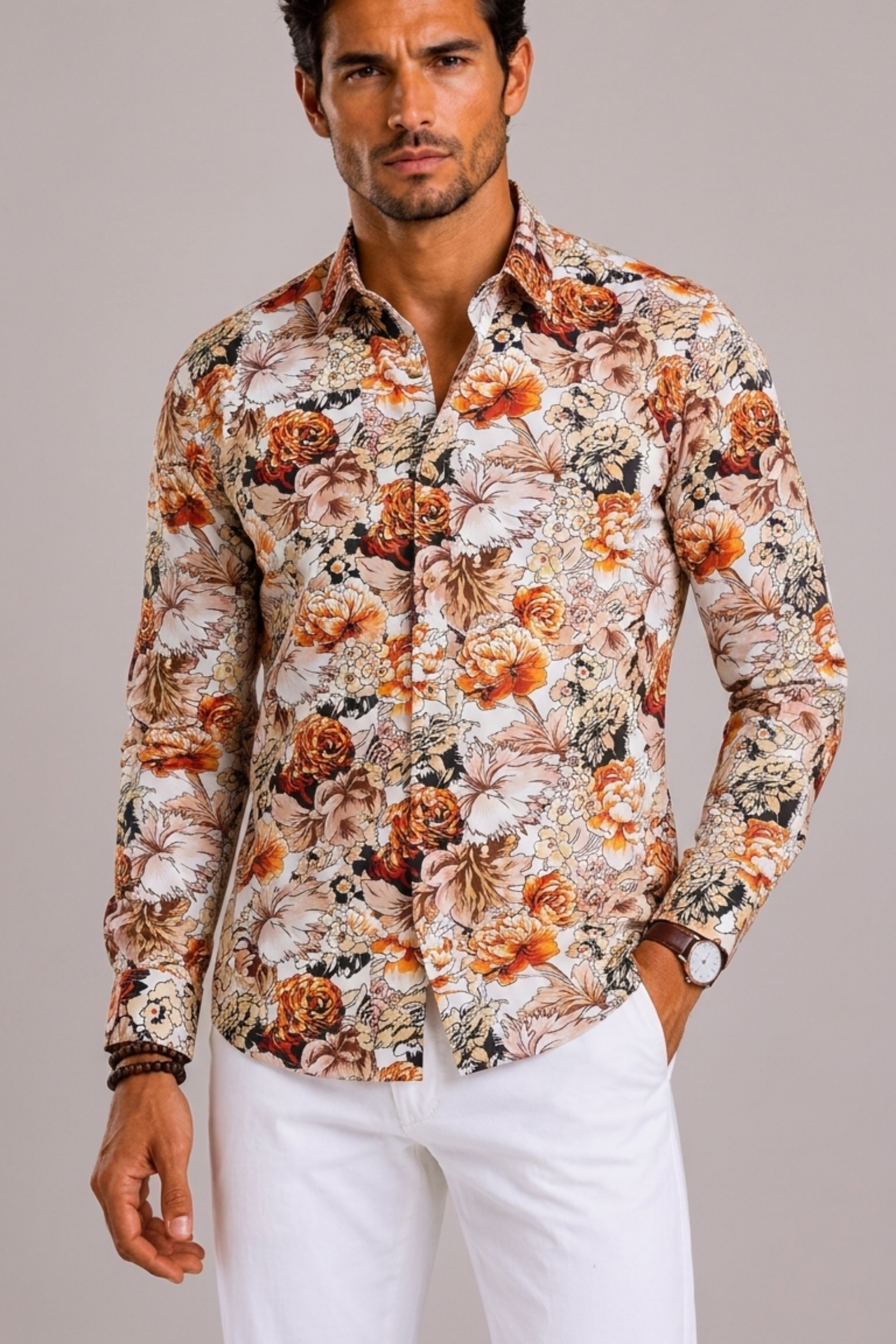 Men’s Shirt with Floral Pattern and Long Sleeves
