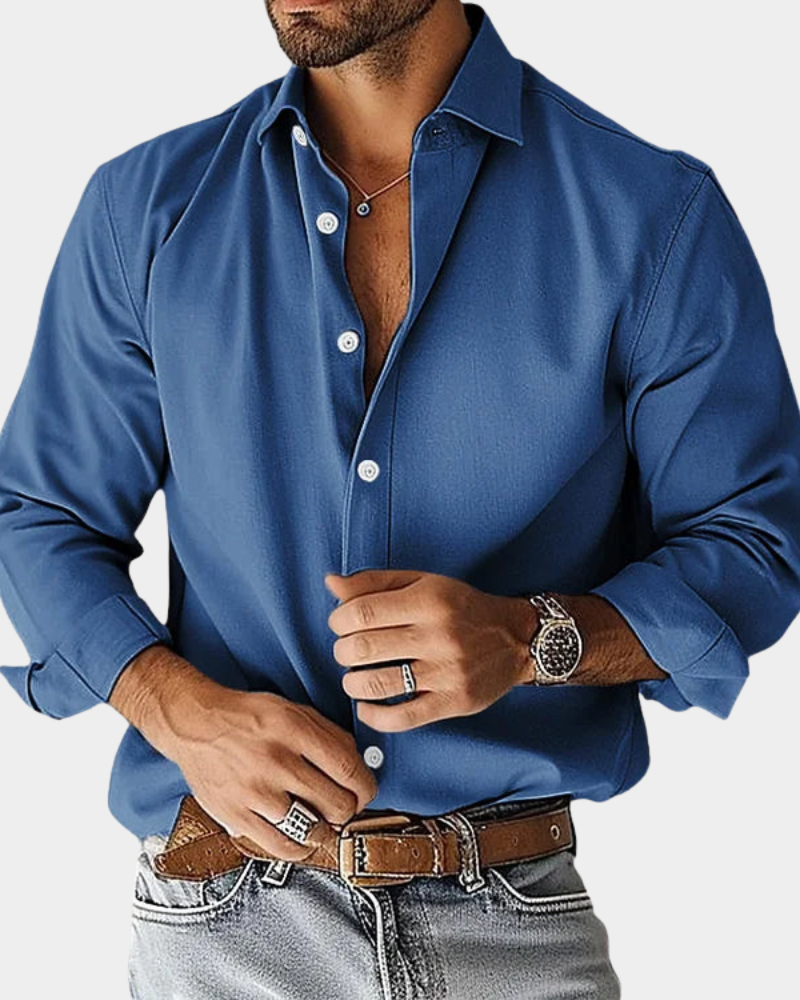Men's Long Sleeve Shirt with Button Down Collar Slim Fit