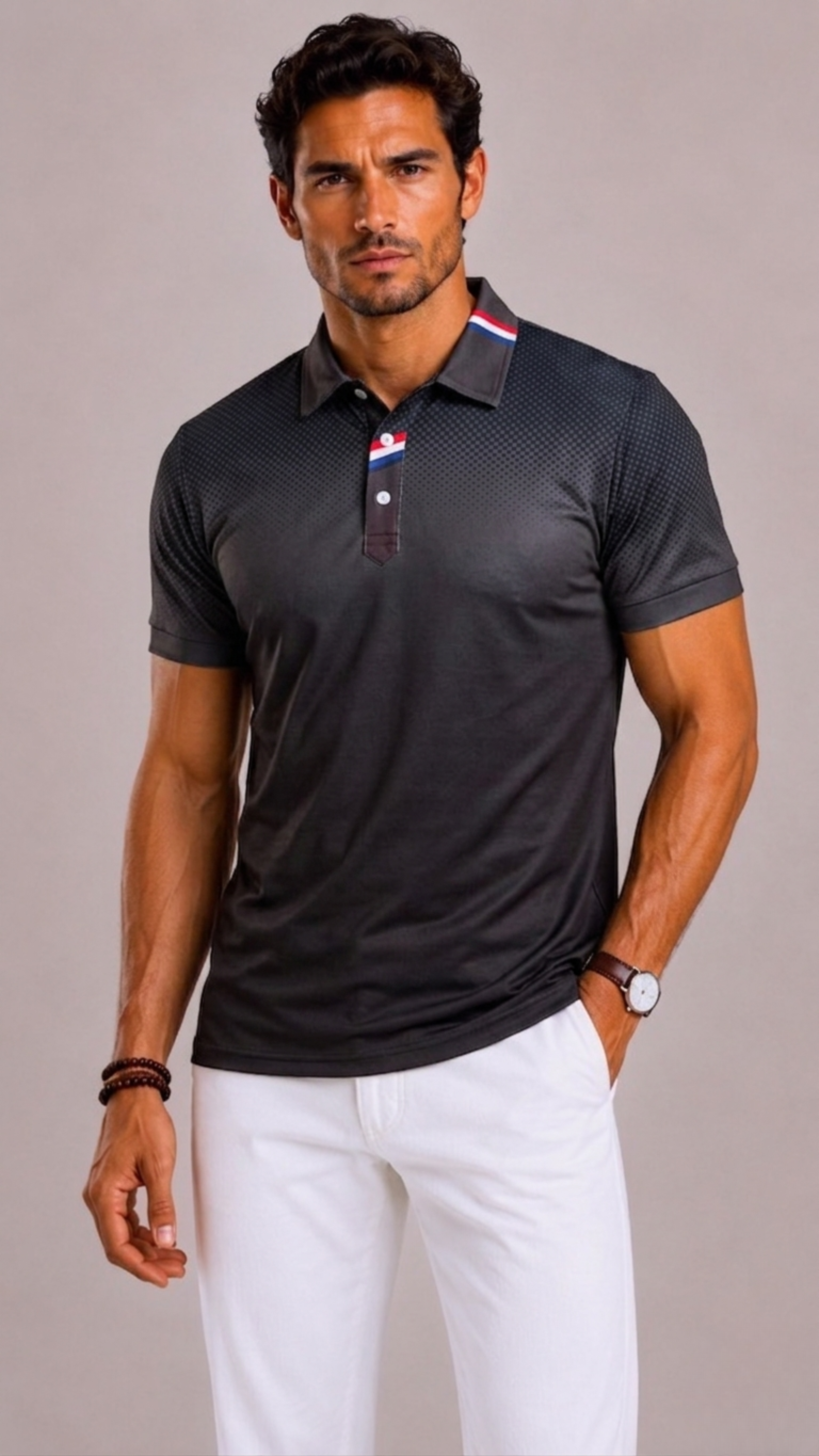 Men's Polo with Ribbed Collar and Short Sleeves