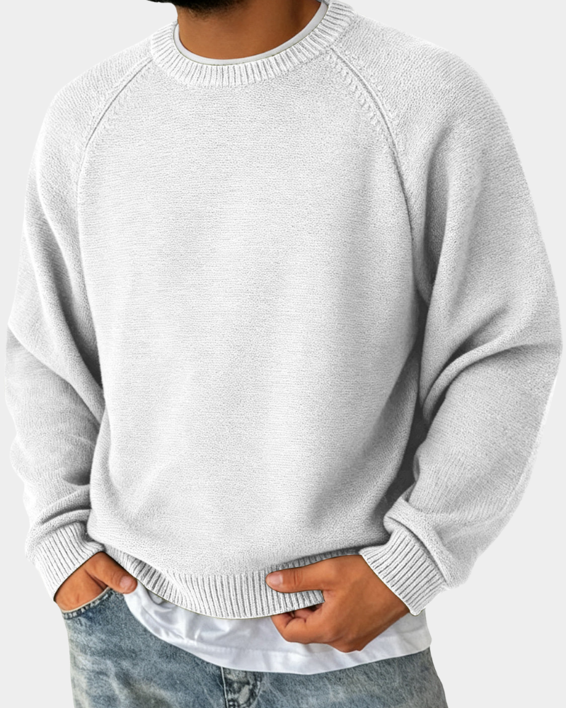 Men's Loose Fit Round Neck Pullover with Long Sleeves and Ribbed Cuffs