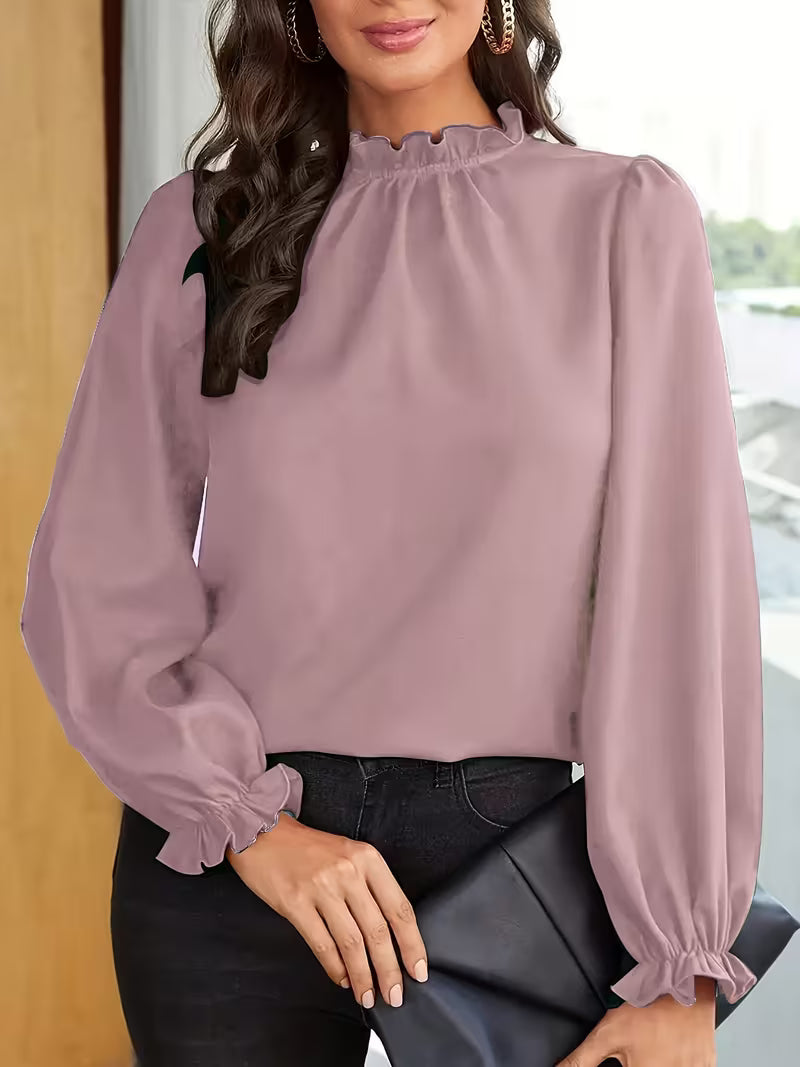 Women's Ruffled Collar Blouse with Puff Sleeves and Loose Fit Cuffs