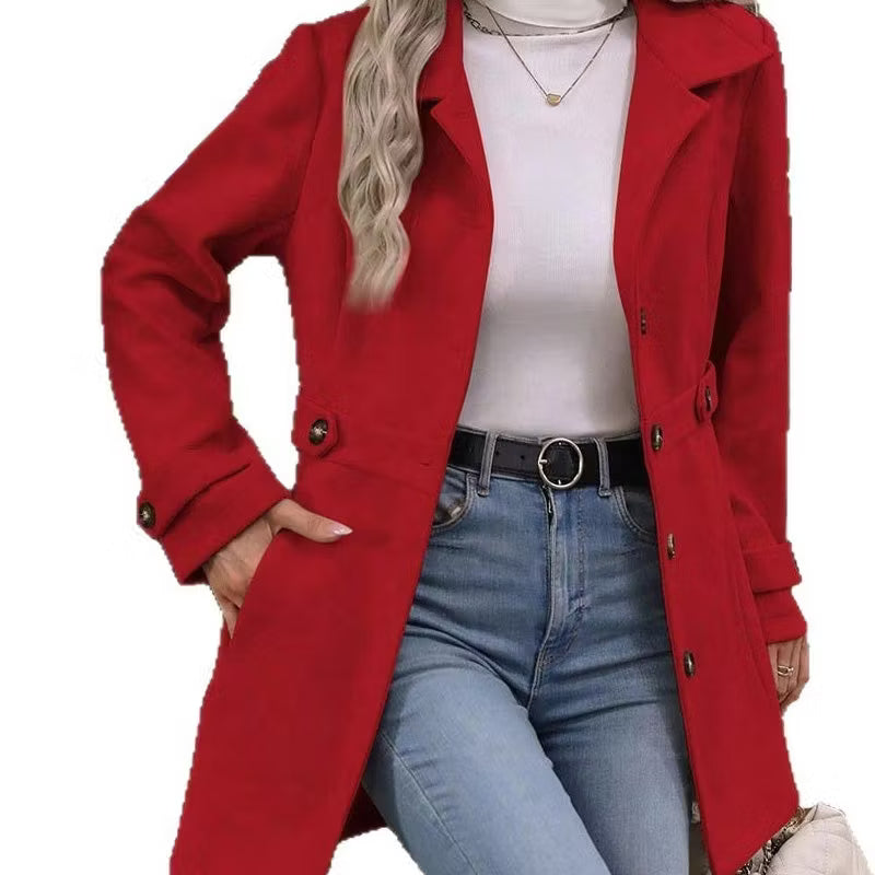 Tailored Women's Coat with Button Detail and Notched Collar