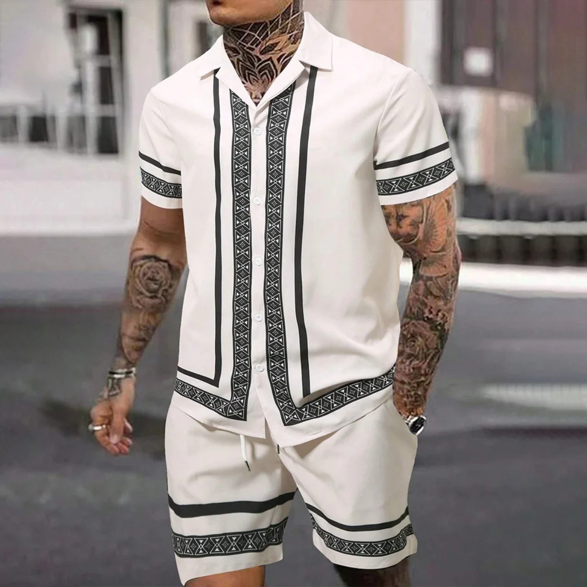 The Waterfall Park Men’s Trendy Print Set – Shirt & Shorts
