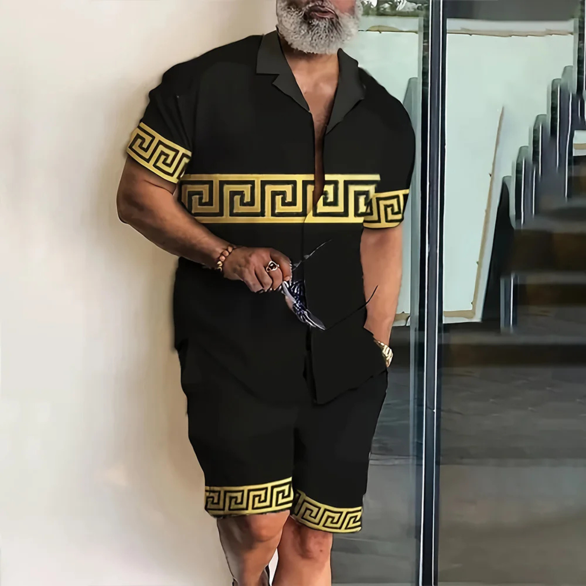 The Waterfall Park Men’s Trendy Print Set – Shirt & Shorts