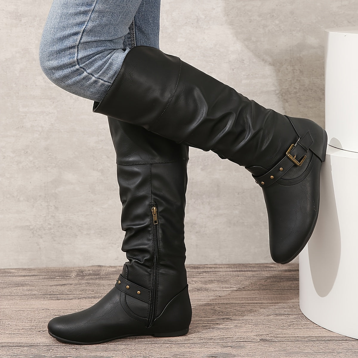Tara | Tall Slouchy Buckle Boots