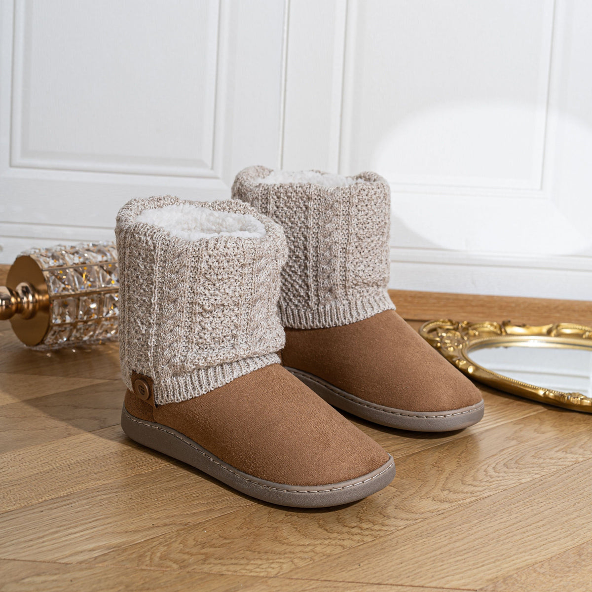 Marnah | Cozy Knit-Cuffed Slippers