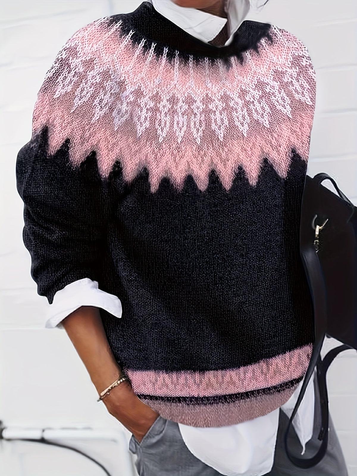Sylvia | Cozy Chunky Jacquard Round Neck Knit Sweater