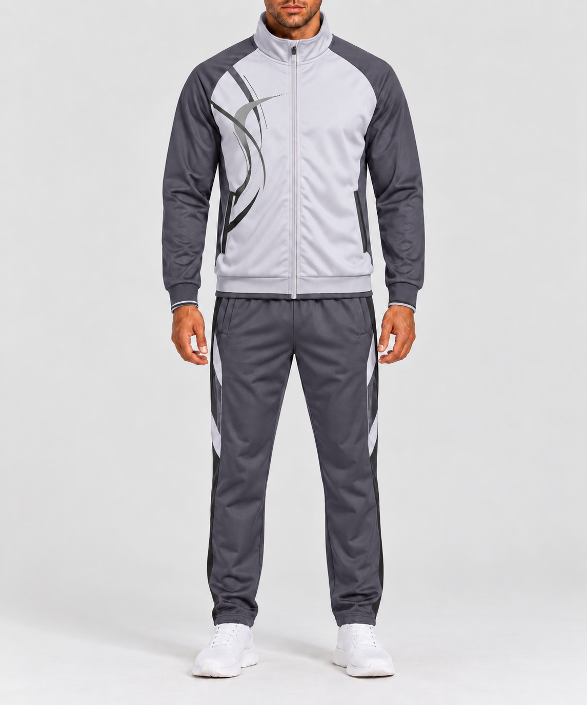 Men's Sports Set with Print, Mandarin Collar and Zip