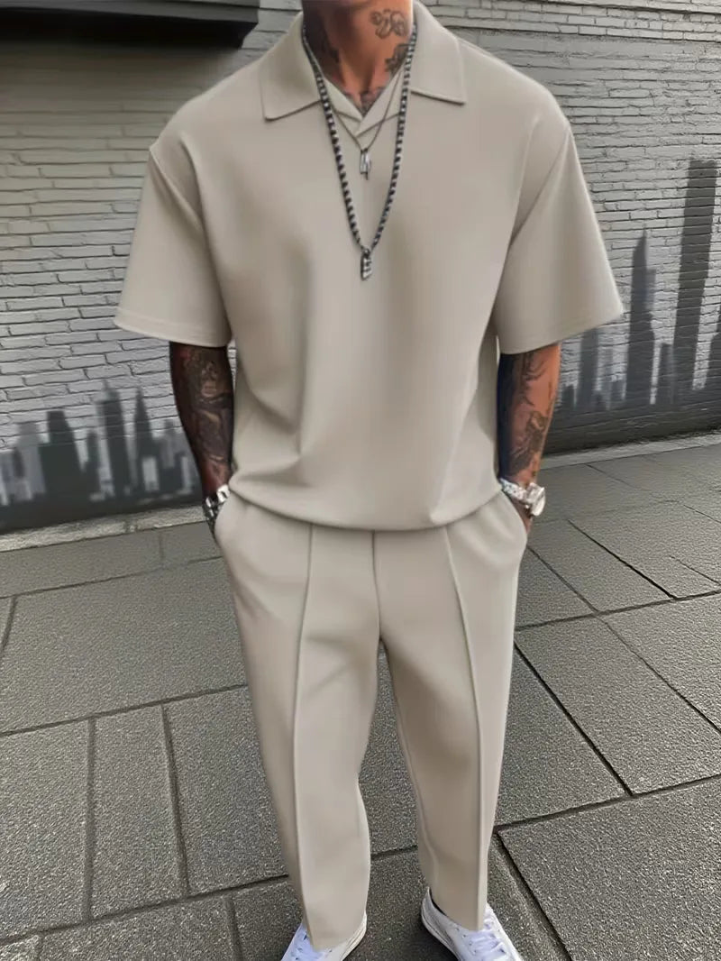 Men's Set with V-Neck and Straight Trousers