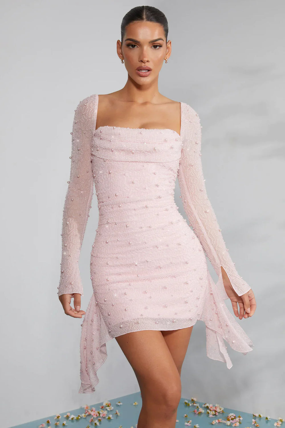 Short Dress Ladies Regular Fit Long Sleeves Decorated Collar Formal