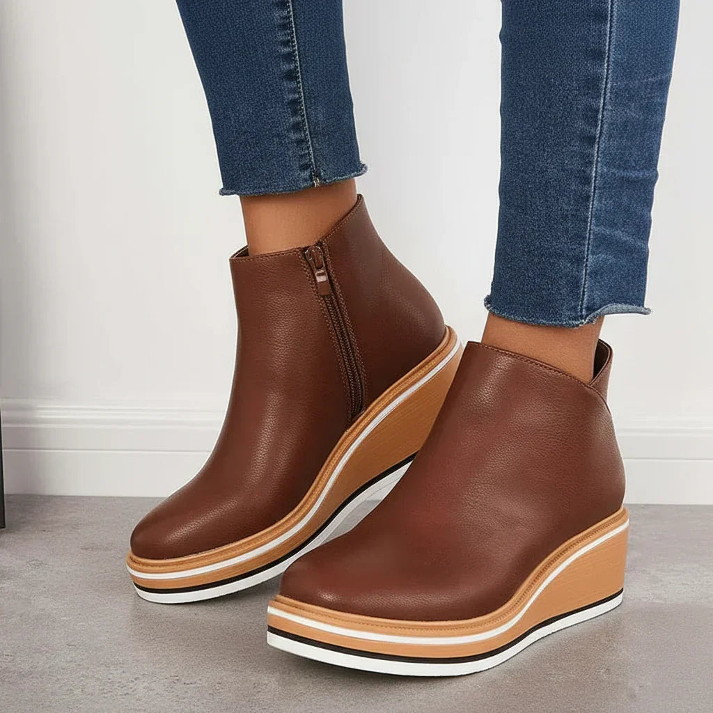 Cozy Wedge Boots Featuring Zip Closure and Colorful Sole