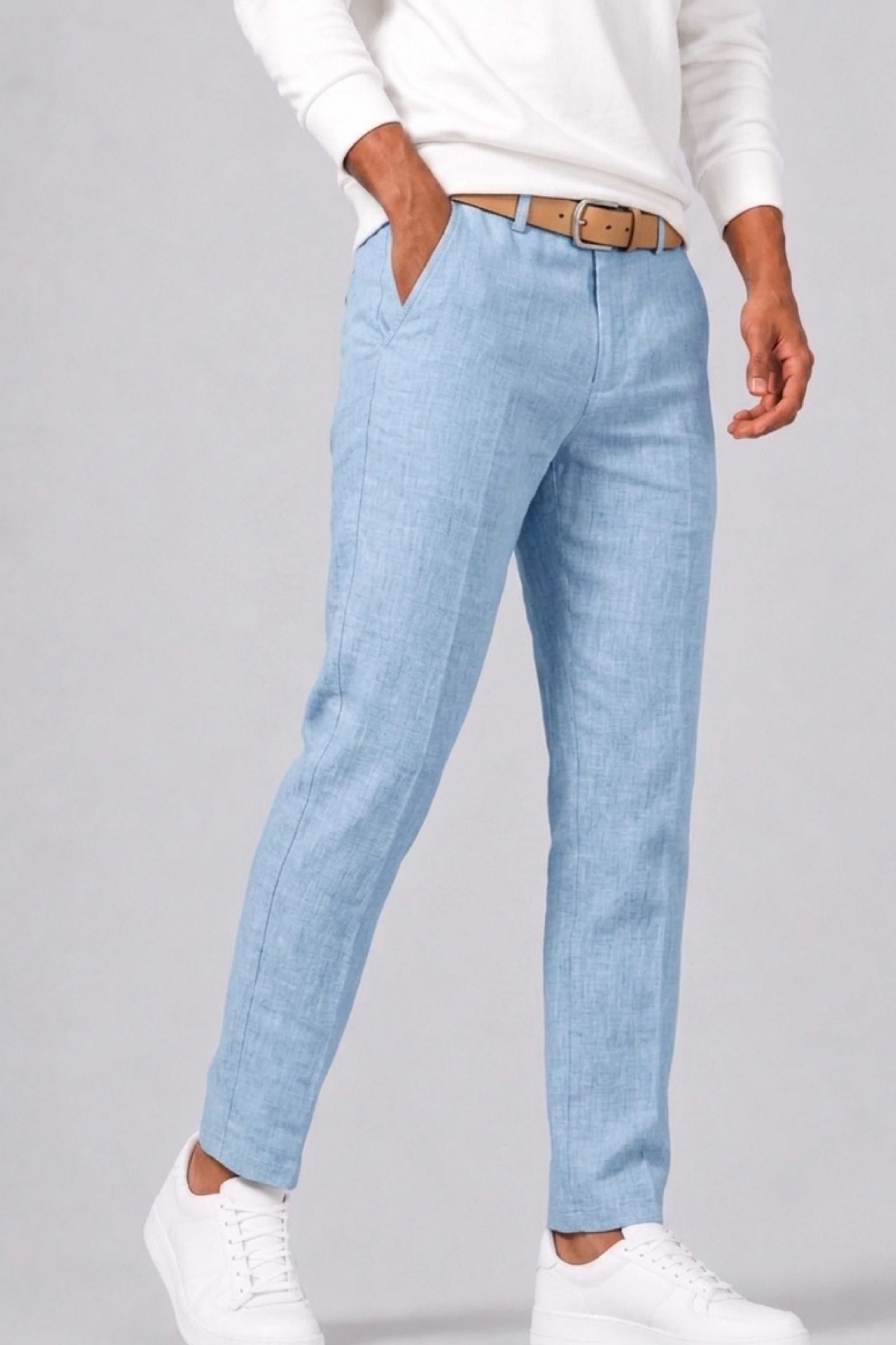 Men's Linen Trousers with Straight Cut and Side Pockets