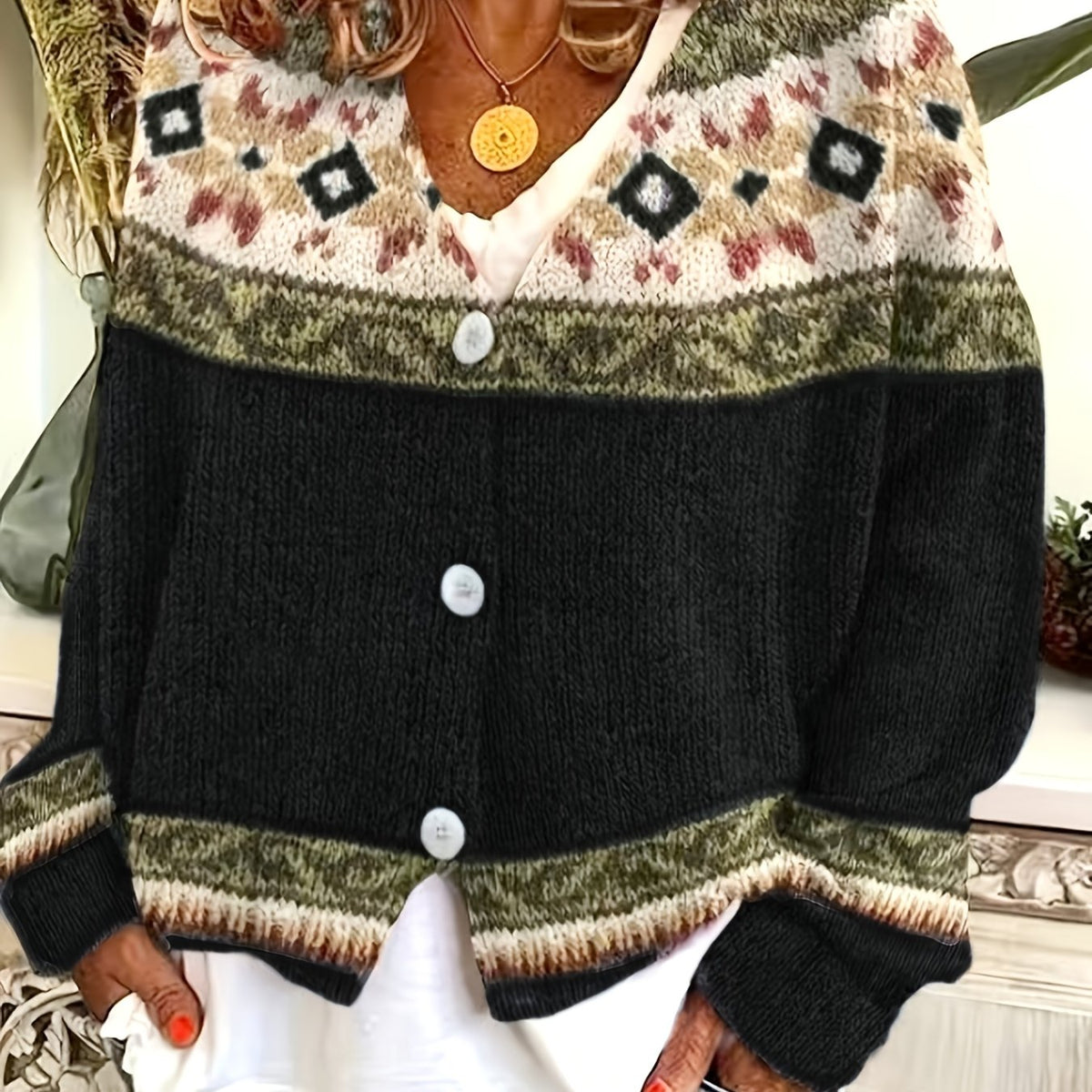 Fiona | Stylish Patterned Button-Up Cardigan