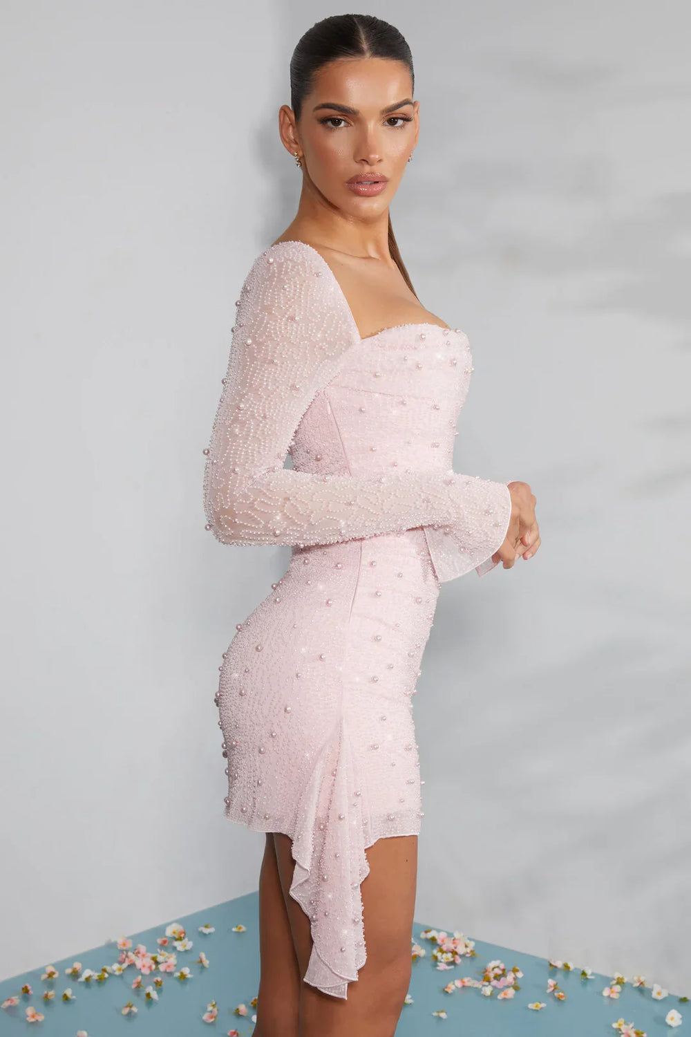 Short Dress Ladies Regular Fit Long Sleeves Decorated Collar Formal