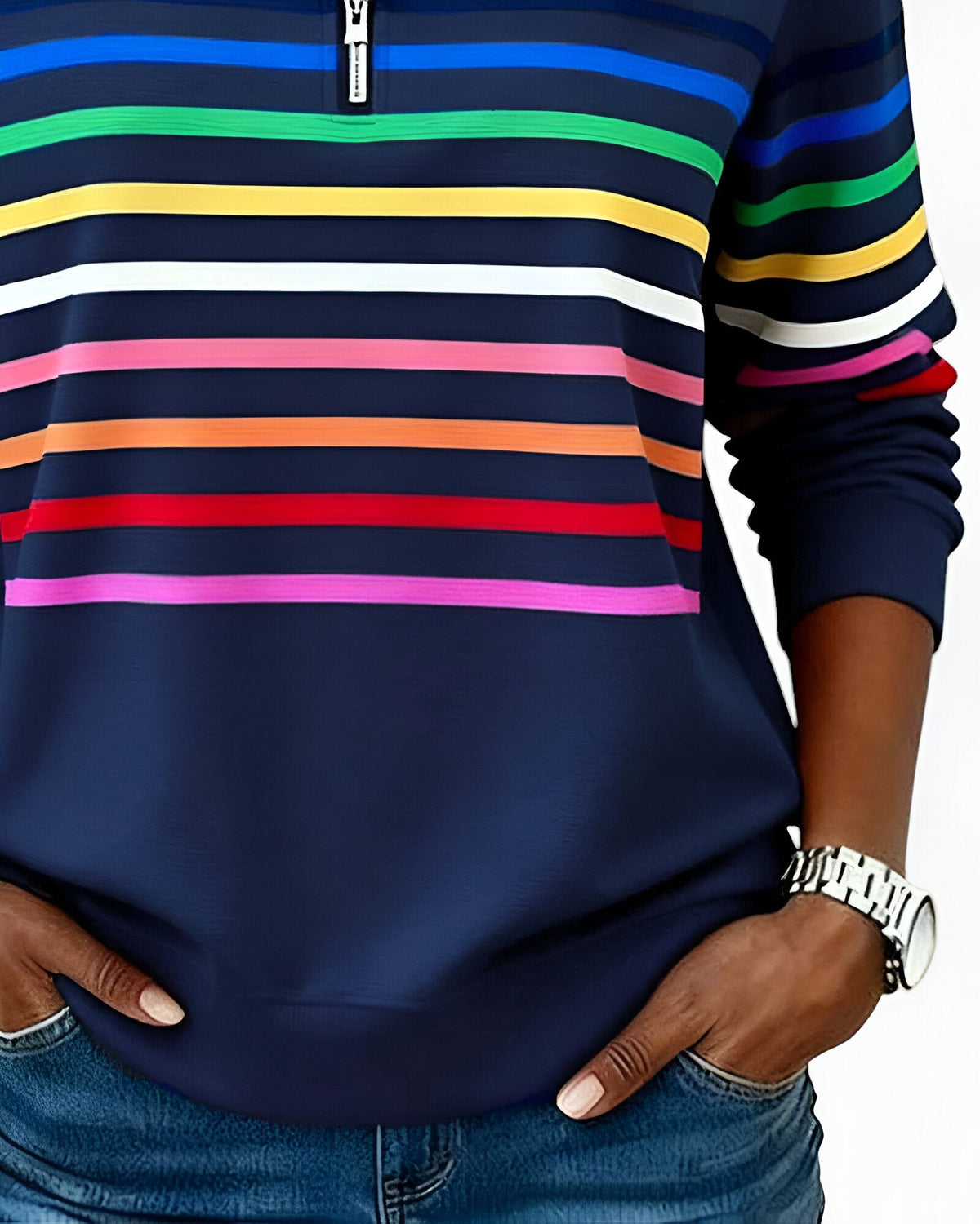 Kira | Cozy Striped Zip-Up Sweater