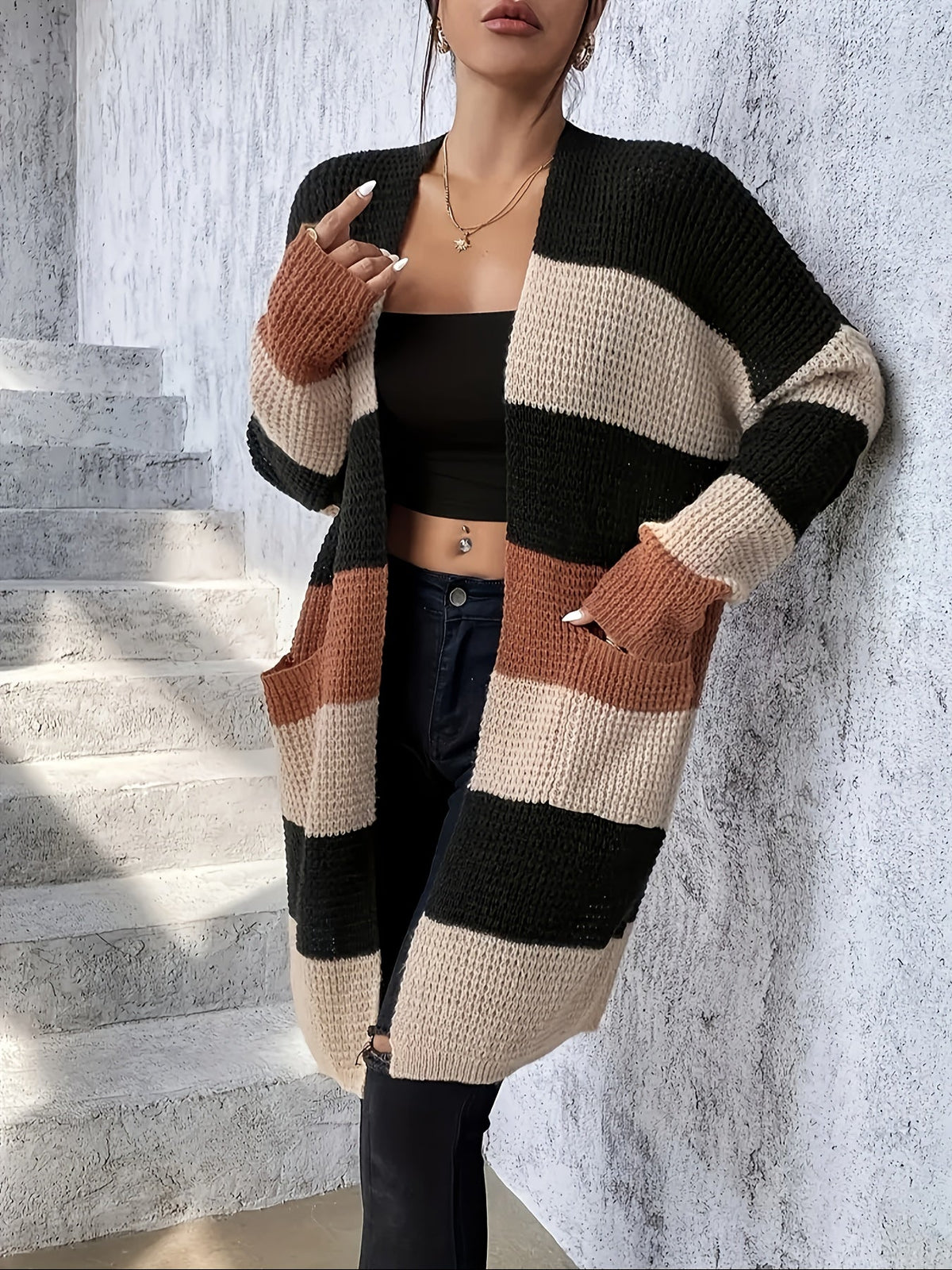 Bronwyn | Longline Cardigan with Color-Block Design