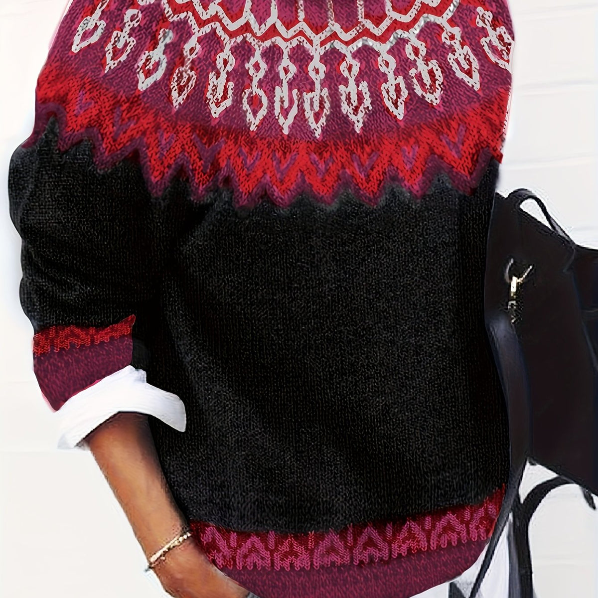 Sylvia | Cozy Chunky Jacquard Round Neck Knit Sweater
