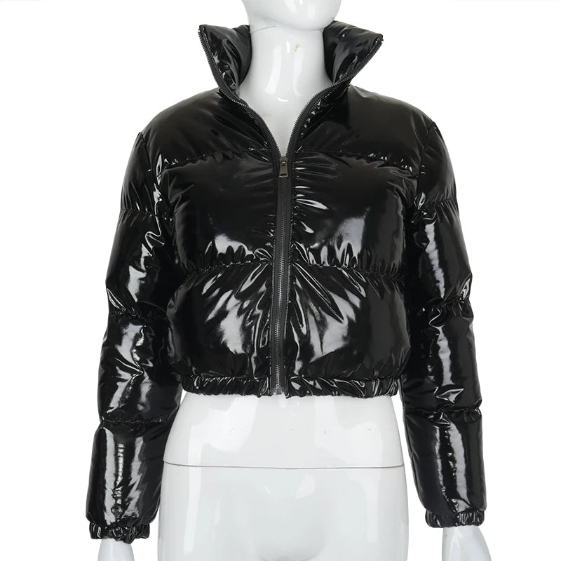 Stella | Women's Glossy Faux Leather Short Puffer Jacket
