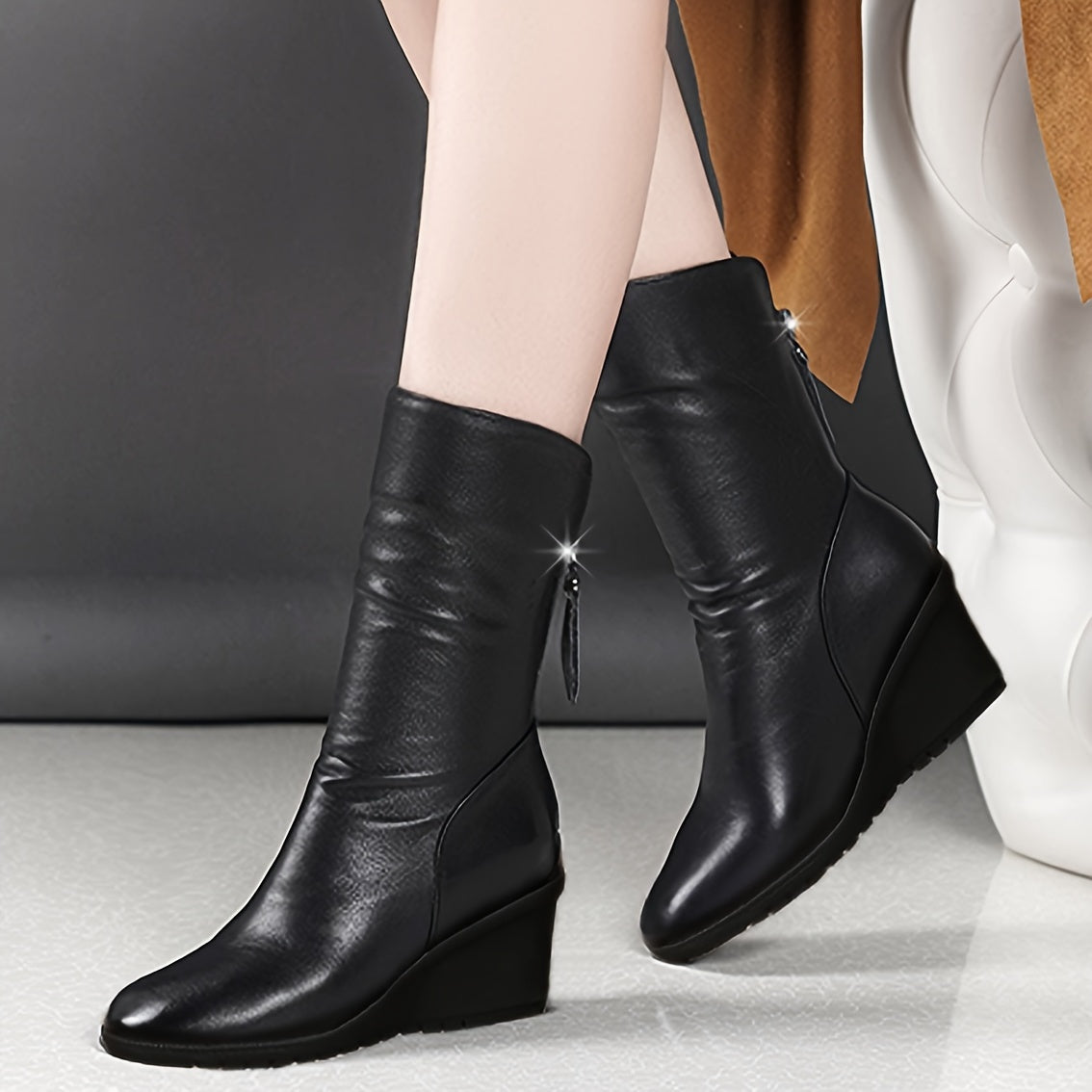 Ivy | Gathered Wedge Ankle Boots