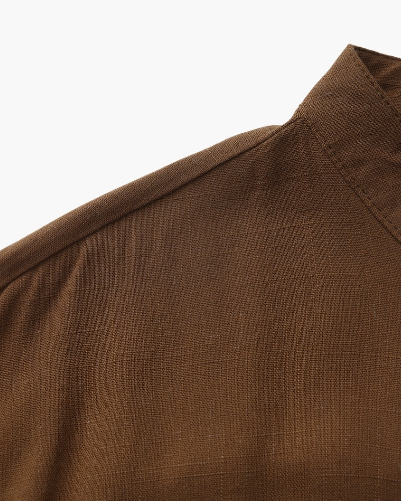 Men’s Mandarin Collar Shirt – Relaxed Fit Textured Cotton Shirt