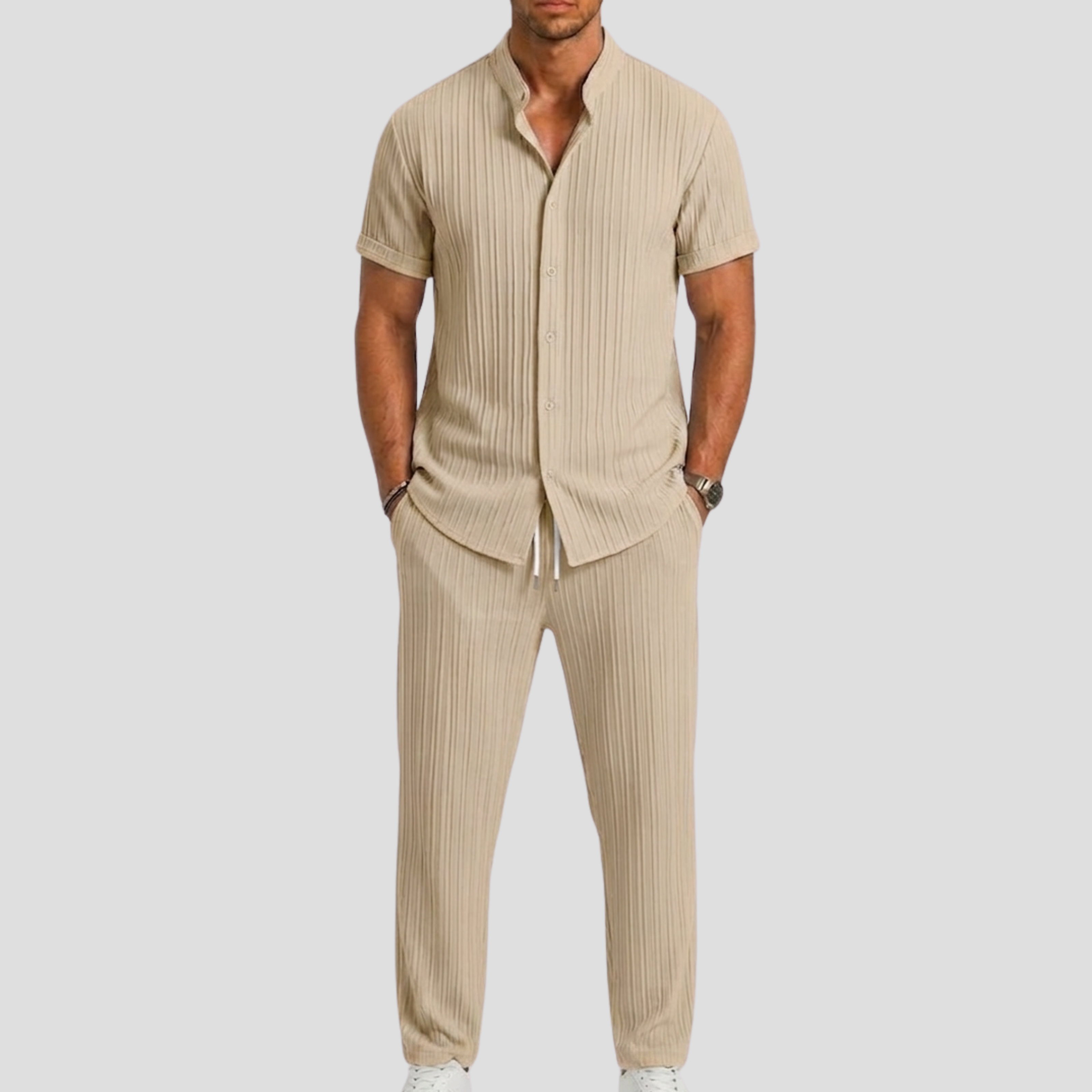 Men's Set with Striped Shirt and Straight Trousers