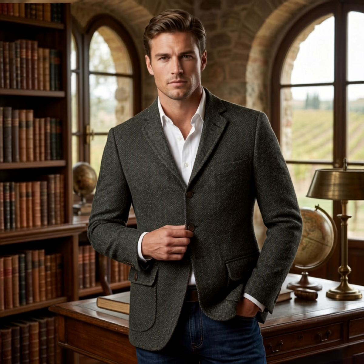 The Siena Men’s Single Breasted Fishbone Tweed Blazer Jacket
