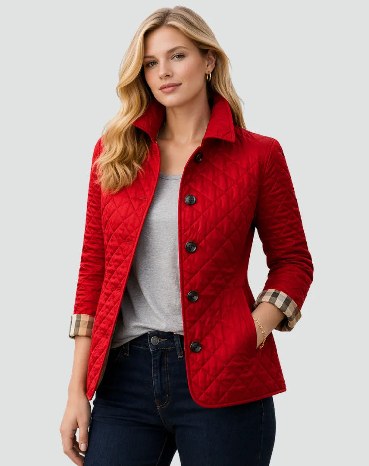 Quilted Women's Jacket with Check Pattern
