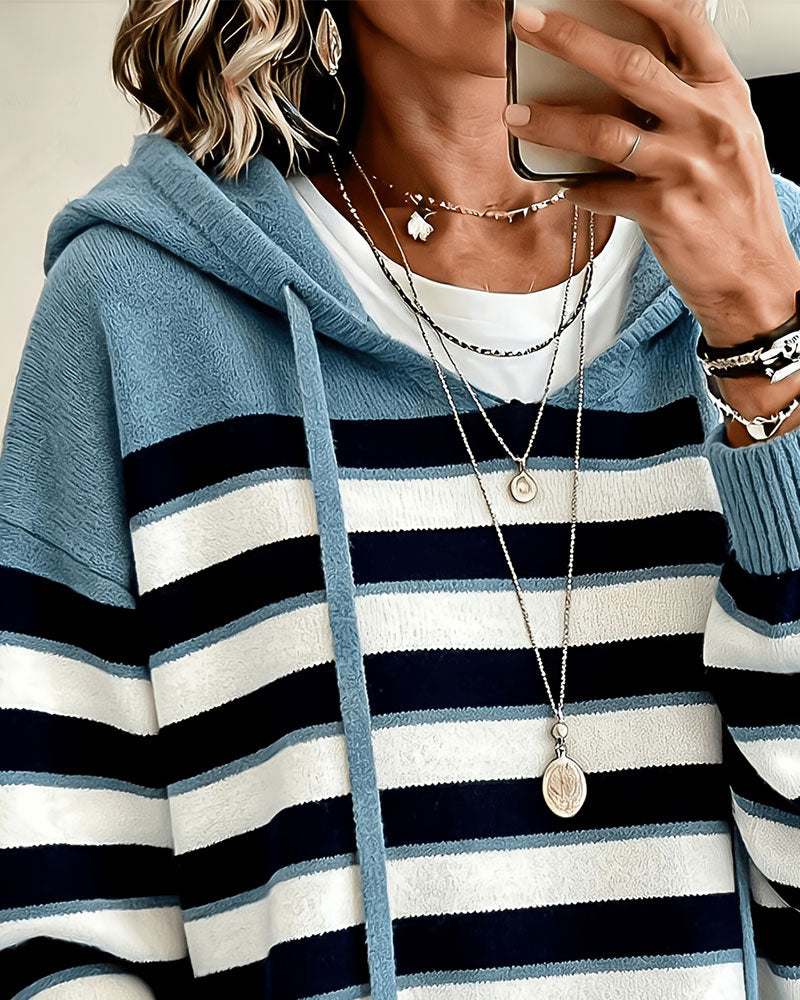 Striped Hooded Sweatshirt with Drawstring