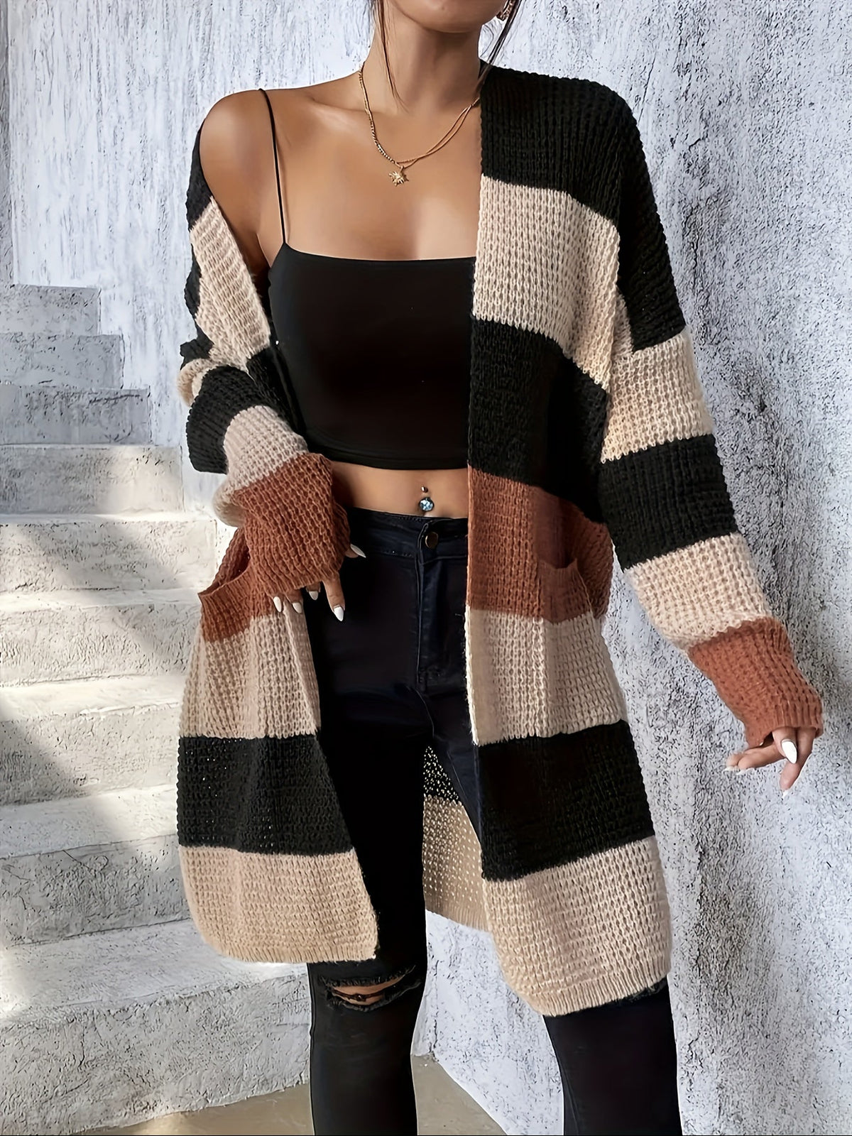 Bronwyn | Longline Cardigan with Color-Block Design