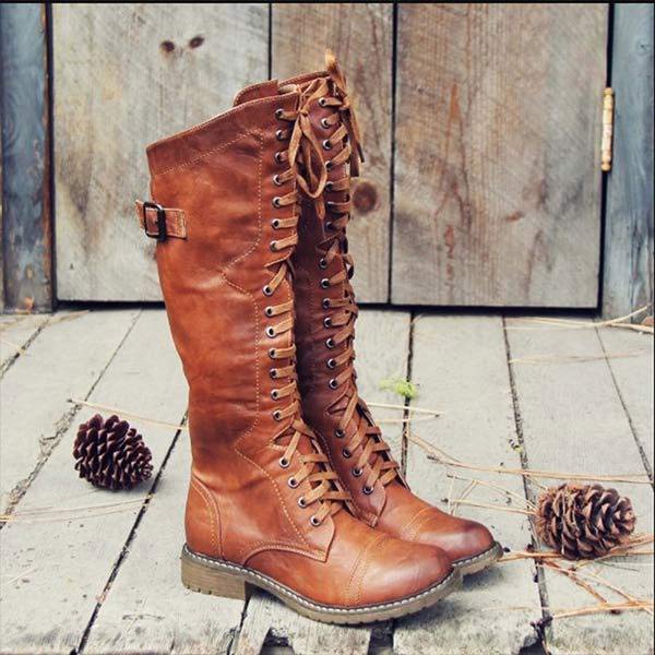 Orthopedic Insole Knee-High Lace-Up Boots