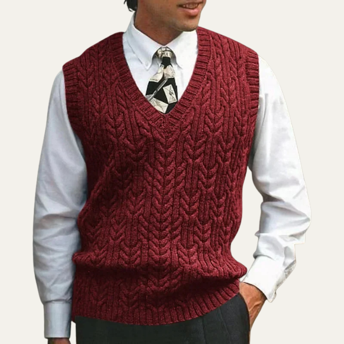 The Livigno Men’s Warm Cable Knitted V Neck Sweater Vest