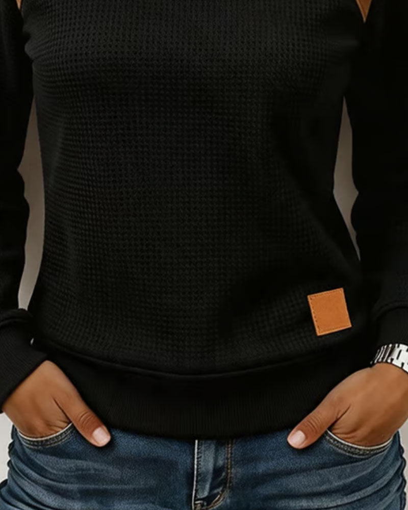 Mock Neck Sweatshirt with Spliced Design and Shoulder Buttons