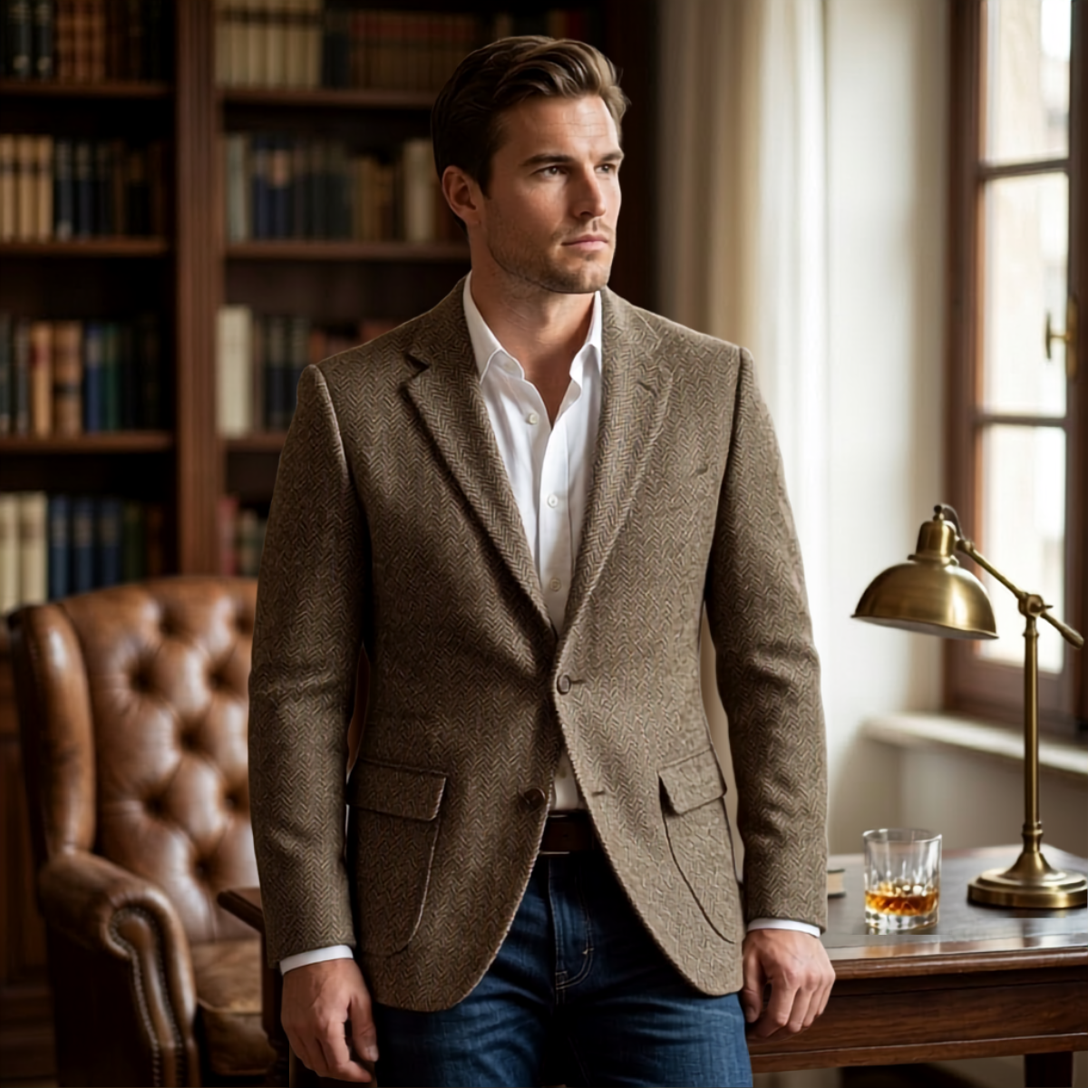 The Siena Men’s Single Breasted Fishbone Tweed Blazer Jacket