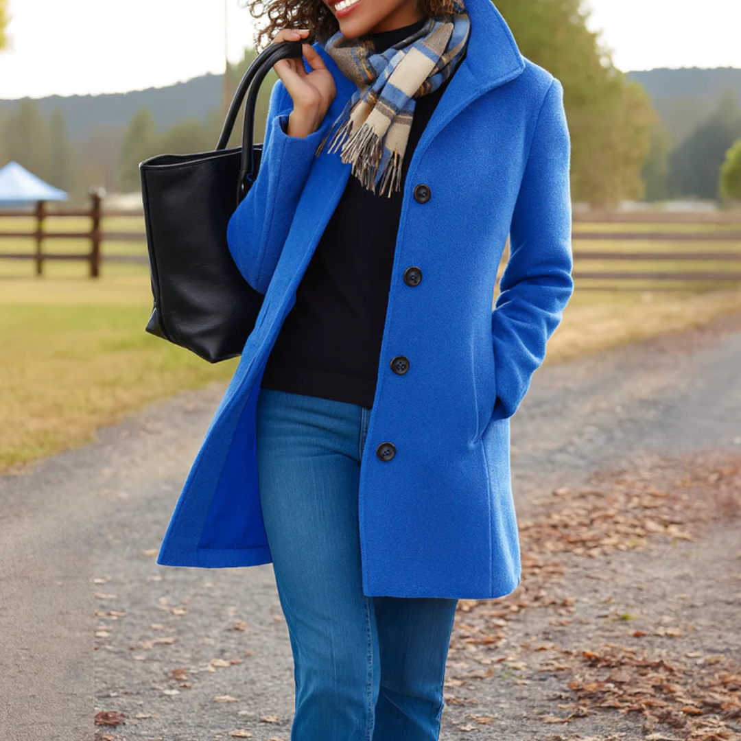 Women's Classic Straight Coat with Button Detail