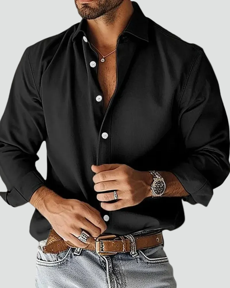 Men's Long Sleeve Shirt with Button Down Collar Slim Fit