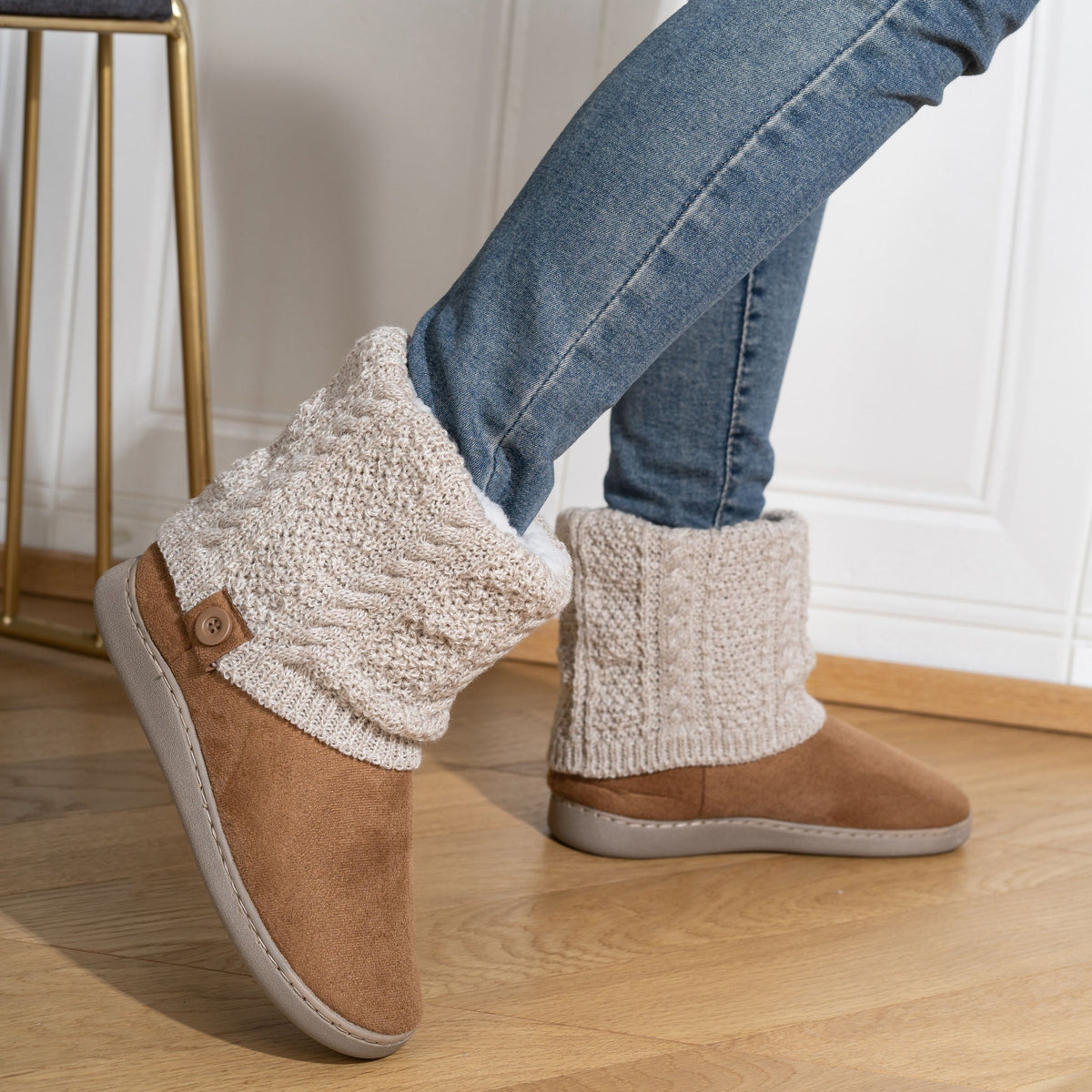 Marnah | Cozy Knit-Cuff Slippers