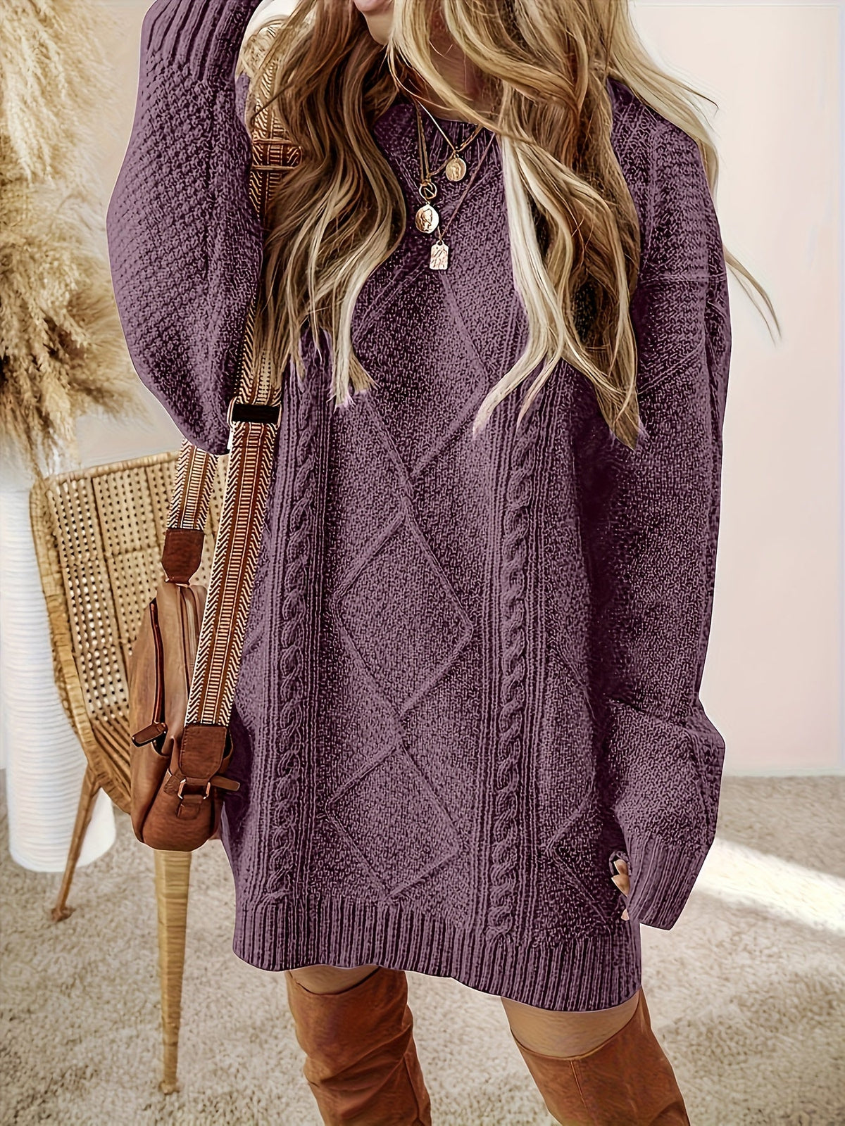 Wilhelmina | Cozy Cable-Knit Sweater Dress