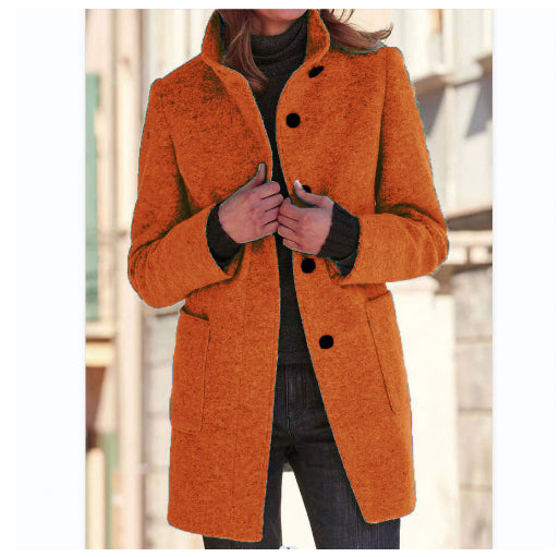 Maja Women's Slim Fit Coat with Stand Collar, Buttons, and Pockets