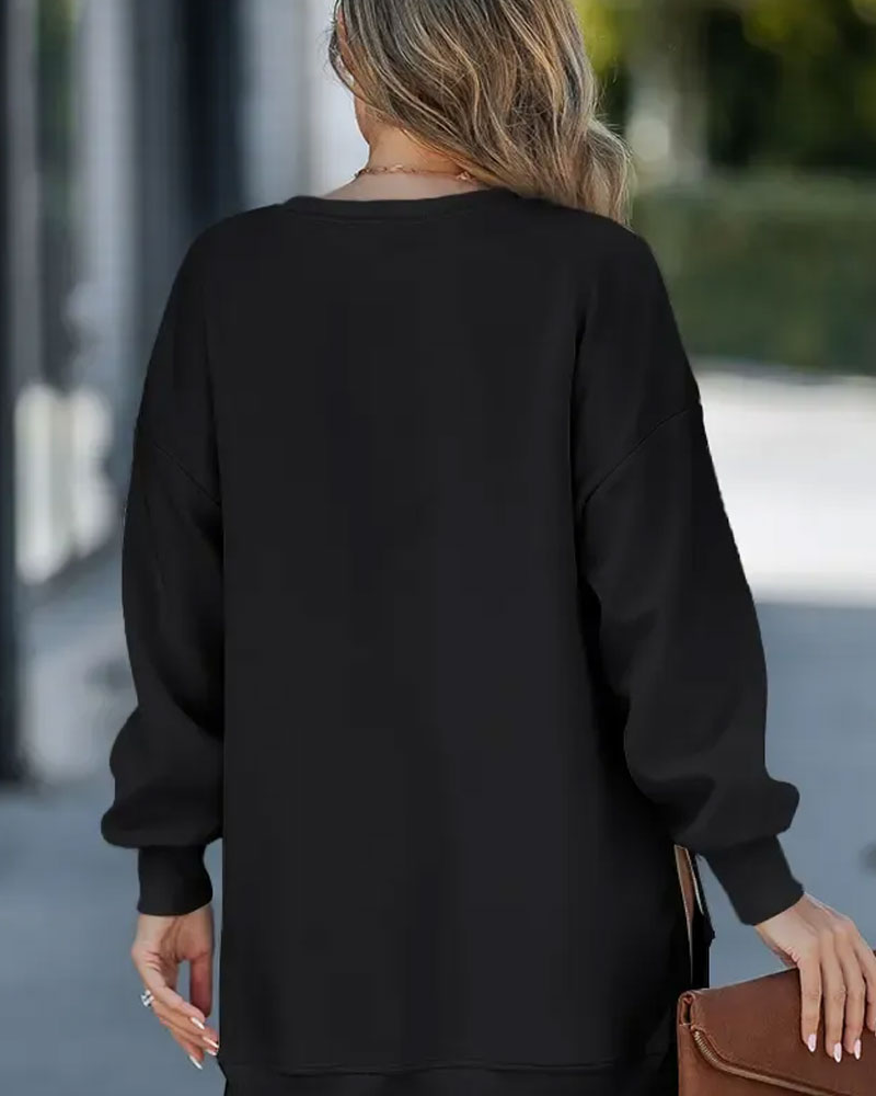 Christmas Wine Glass Print Long Sweatshirt Dress