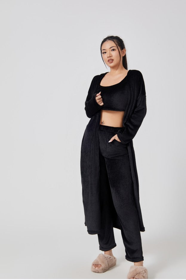 Emma | Cozy Loungewear Set – Top, Wide-Leg Trousers, and Long Cardigan