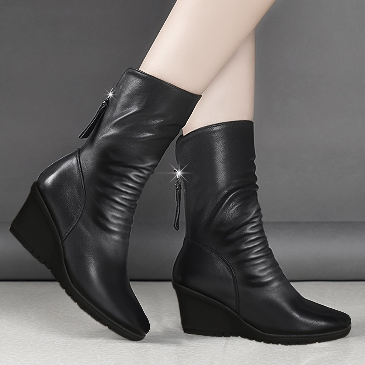 Ivy | Gathered Wedge Ankle Boots