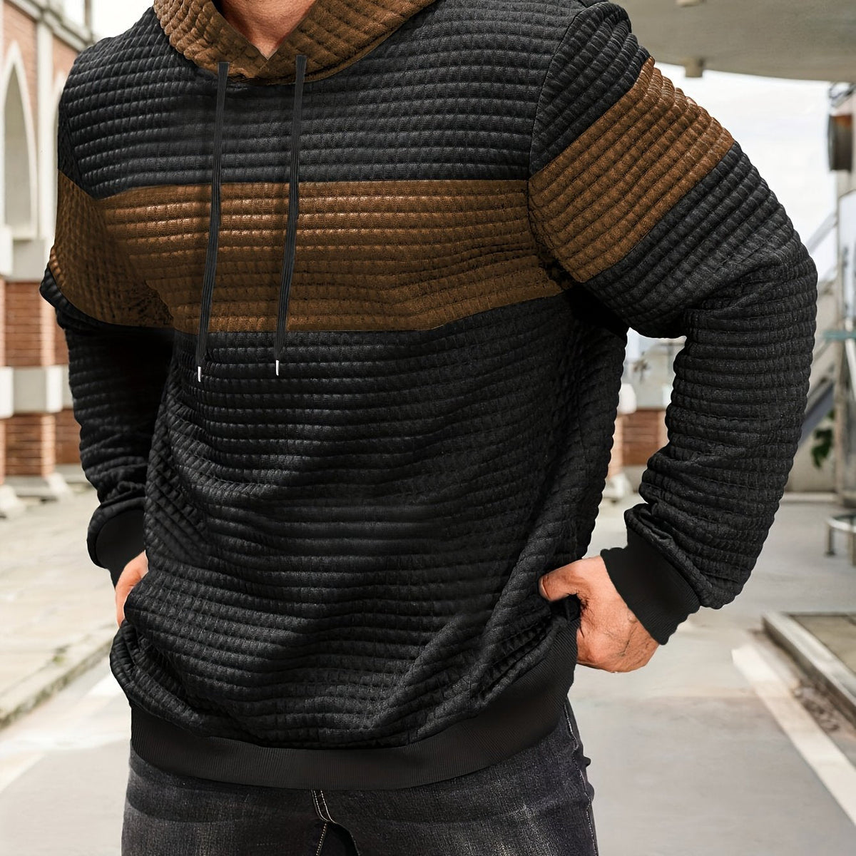 Rutherford | Color-Block Textured Hoodie