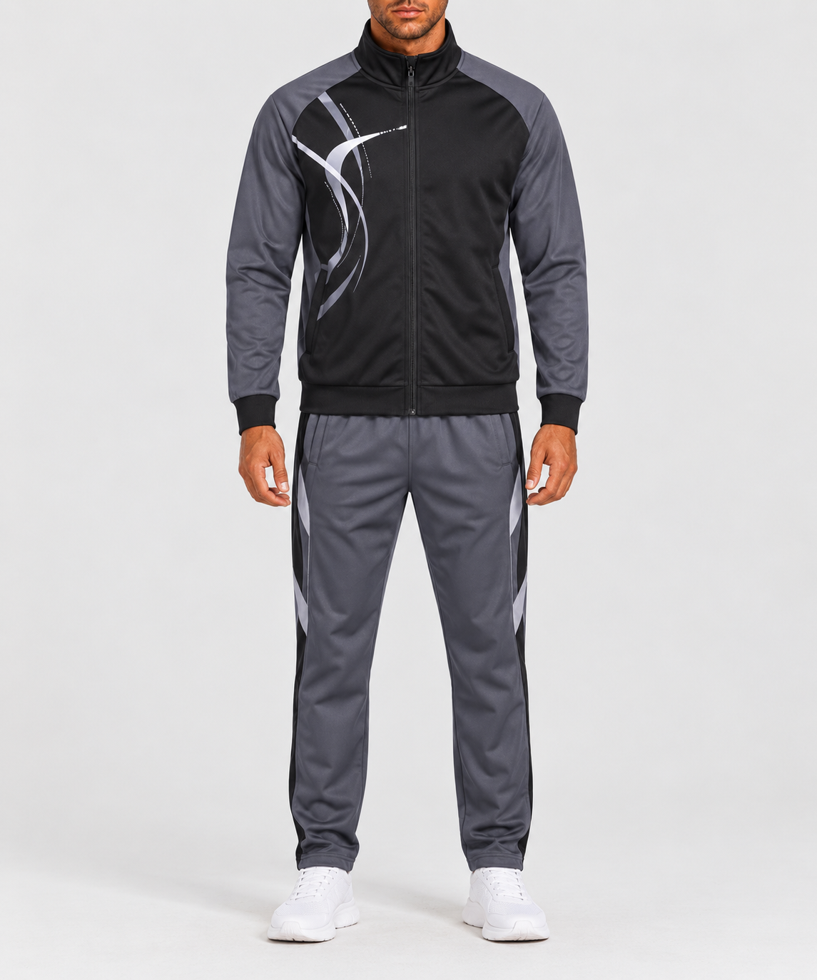 Men's Sports Set with Print, Mandarin Collar and Zip